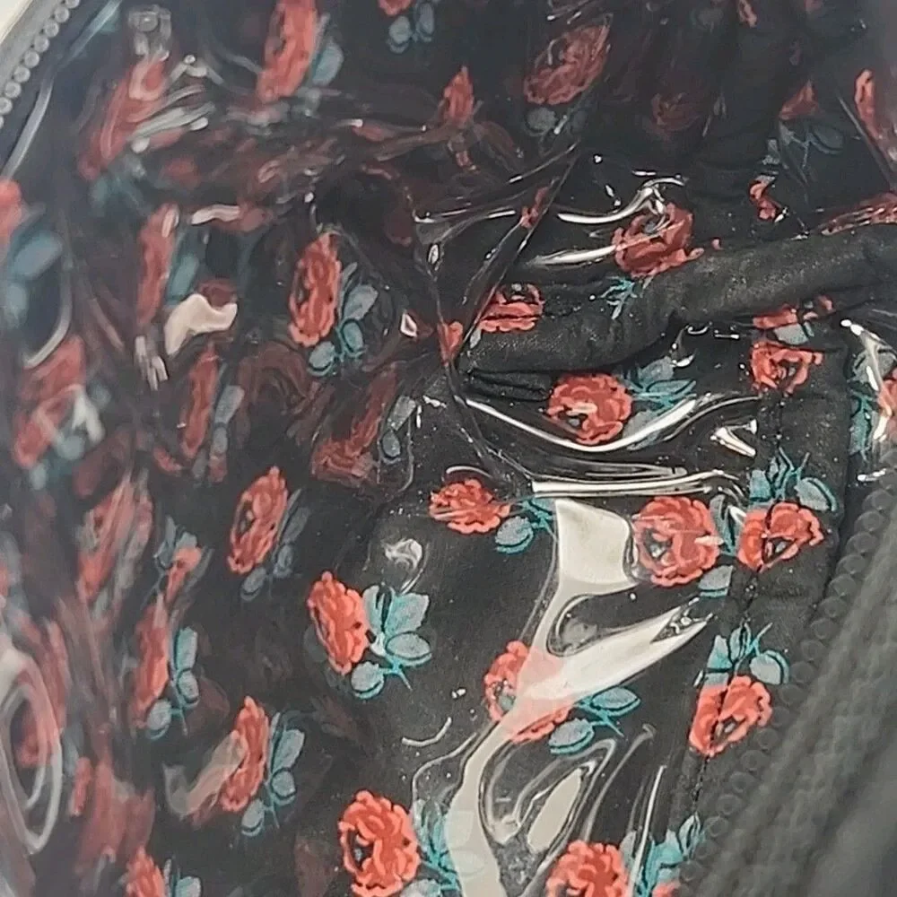 Vera Bradley Cosmetic Bag MakeUp Pouch Black Microfiber Zip 8x4.5